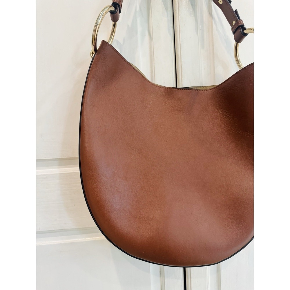 FRAME Brown Crescent Shoulder Bag Gold Ring Hardware Coin Purse Adjustable Strap - Picture 4 of 7